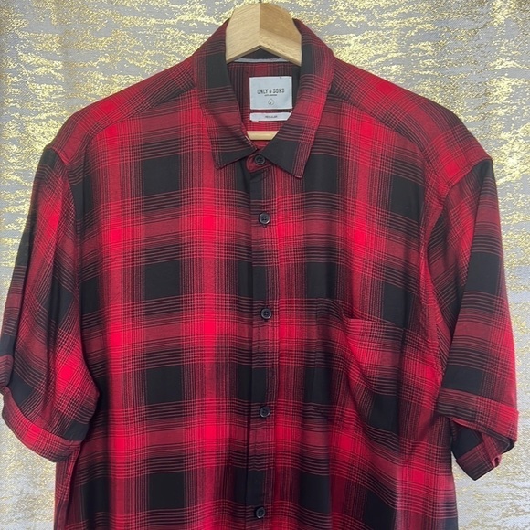Only & Sons Regular Fit Buffalo Check Short Sleeve Button Down Short Size L - Picture 4 of 16